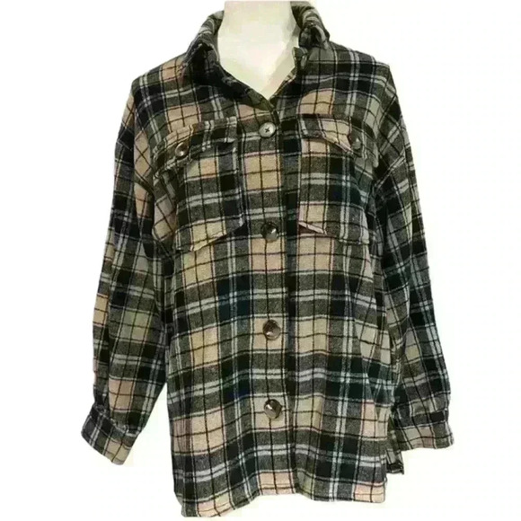 Forever 21 Ladies Black And Tan Heavy Buffalo Plaid Button Down Shirt Size Small - Picture 3 of 15